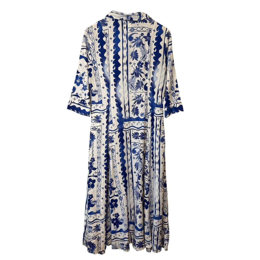 Joie Dress Linen Hawaiian Tropical Hibiscus Resort Beach White Blue Women Medium - Picture 2 of 9